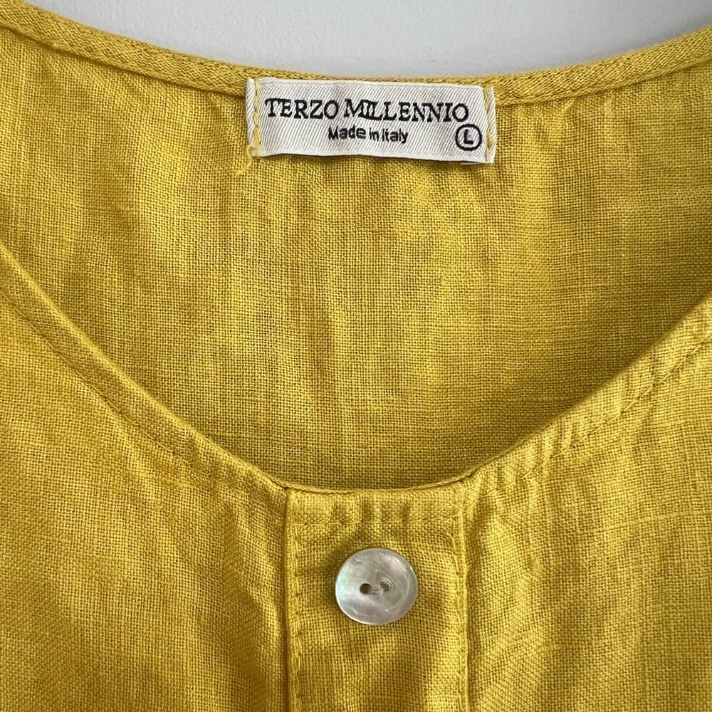 Terzo Millennio 100% Linen Ruffle Hem Shift Dress in Chartreuse Yellow, L - Picture 3 of 7